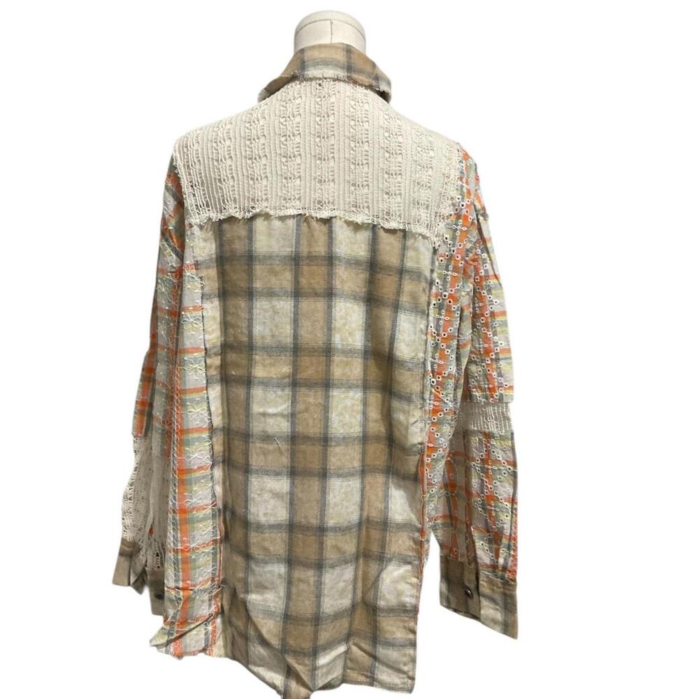 POL Clothing Patchwork Plaid Crochet Button Down … - image 4
